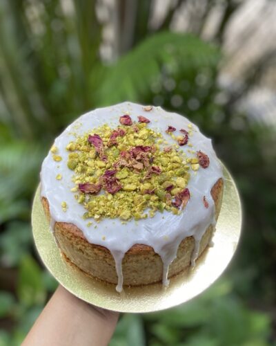 Rose Pistachio Travel Cake